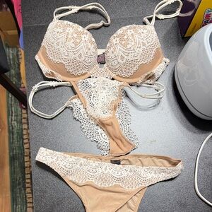 Victoria's Secret Nude Bra with Cream Lace Overlay